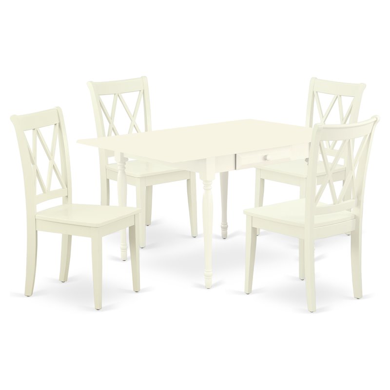 Pemberly Row 5-Piece Wood Kitchen Set in Linen White with Drop Leaves