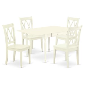 Pemberly Row 5-Piece Wood Kitchen Set in Linen White with Drop Leaves