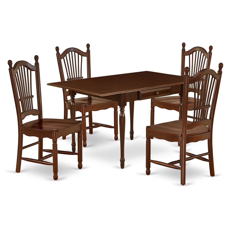 Pemberly Row 5-Piece Rubber Wood Dining Set with Mahogany Finish