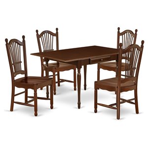 Pemberly Row 5-Piece Rubber Wood Dining Set with Mahogany Finish
