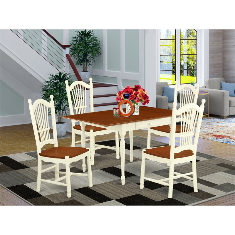 Pemberly Row 5-Piece Wood Dining Set in Buttermilk and Cherry Finish