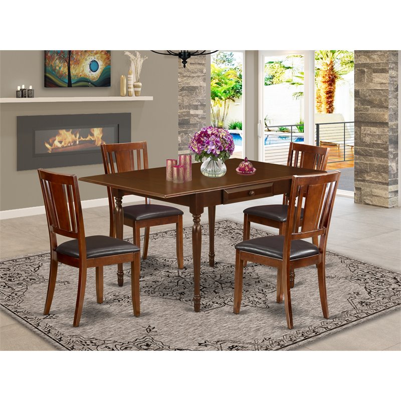 Pemberly Row 5-Piece Mahogany Dining Table Set with Faux Leather Chairs