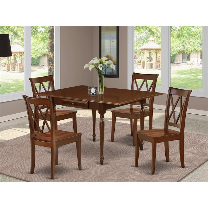 Pemberly Row 5-Piece Wood Dining Set with X-Back Chairs in Mahogany