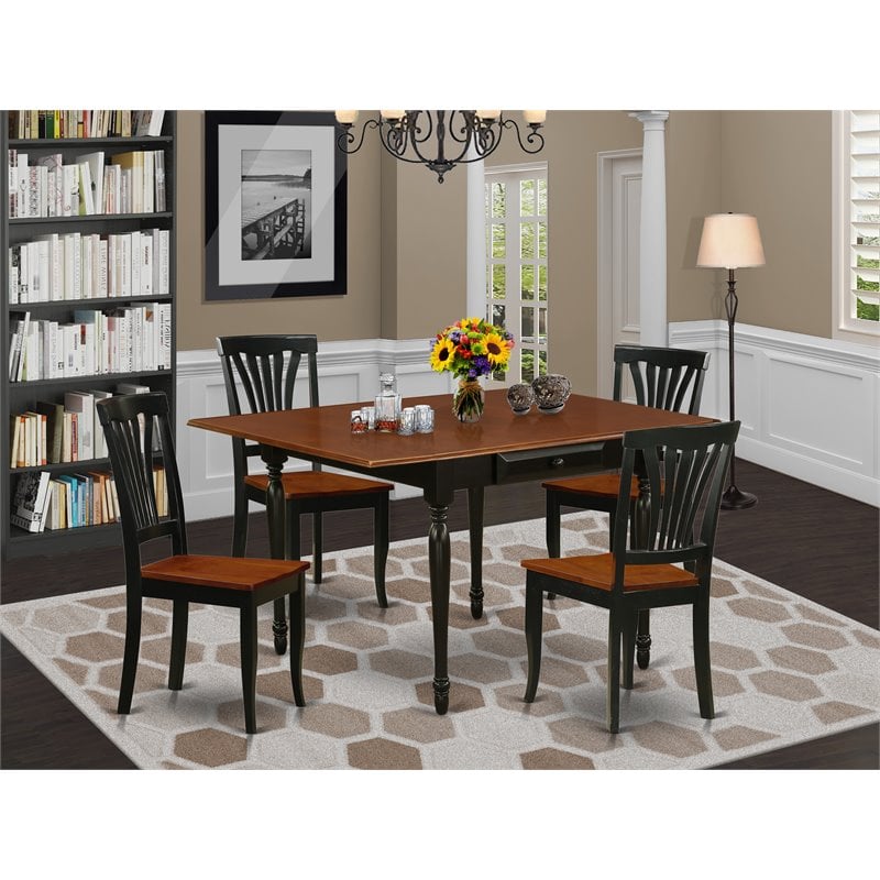 Pemberly Row 5-Piece Wood Dining Set with Drop Leaf in Black/Cherry
