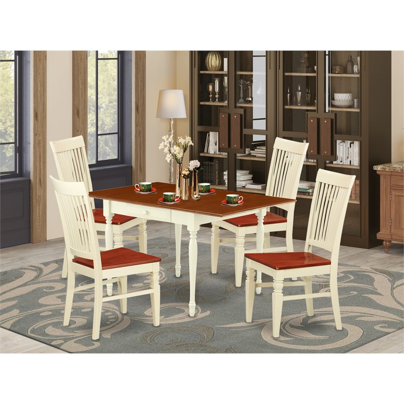 Pemberly Row 5-Piece Dining Set in Buttermilk & Cherry Wood Finish