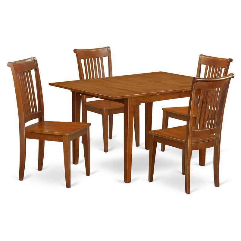 Pemberly Row 5-Piece Wood Dining Table Set with Leaf in Saddle Brown