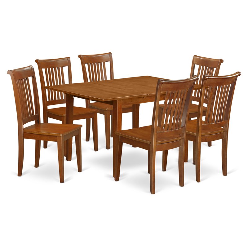 Pemberly Row 7-Piece Wood Dining Table Set in Saddle Brown Finish