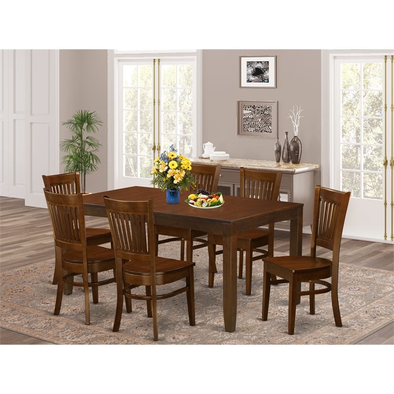 Pemberly Row 7-Piece Rubberwood Dining Set with Slat Back Chairs in Espresso