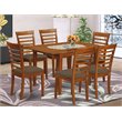 Pemberly Row 7-Piece Saddle Brown Set with Linen Fabric Dining Chairs