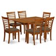 Pemberly Row 7-Piece Saddle Brown Set with Linen Fabric Dining Chairs