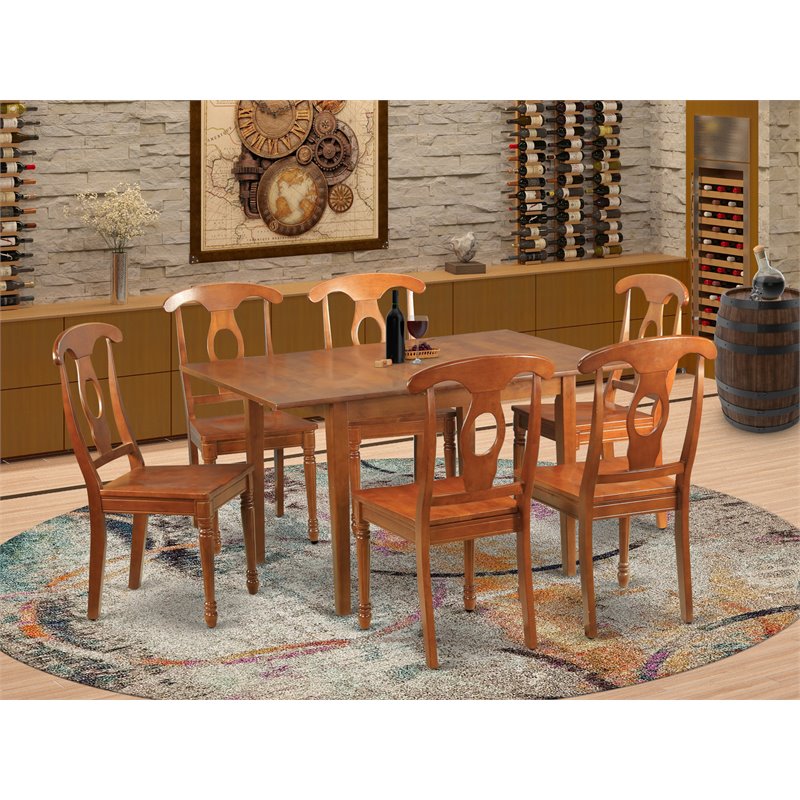 Pemberly Row 7-Piece Wood Dining Table Set with Chairs in Saddle Brown Finish
