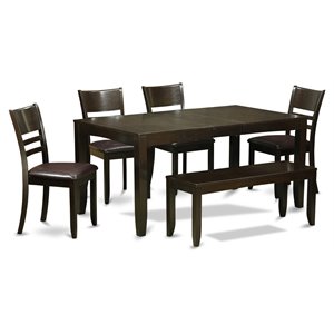 Pemberly Row 6-Piece Dining Set with Faux Leather Chairs in Cappuccino