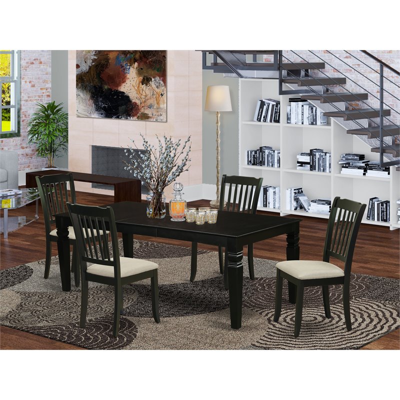 Pemberly Row 5-Piece Wood Dining Set with Fabric Seat in Black