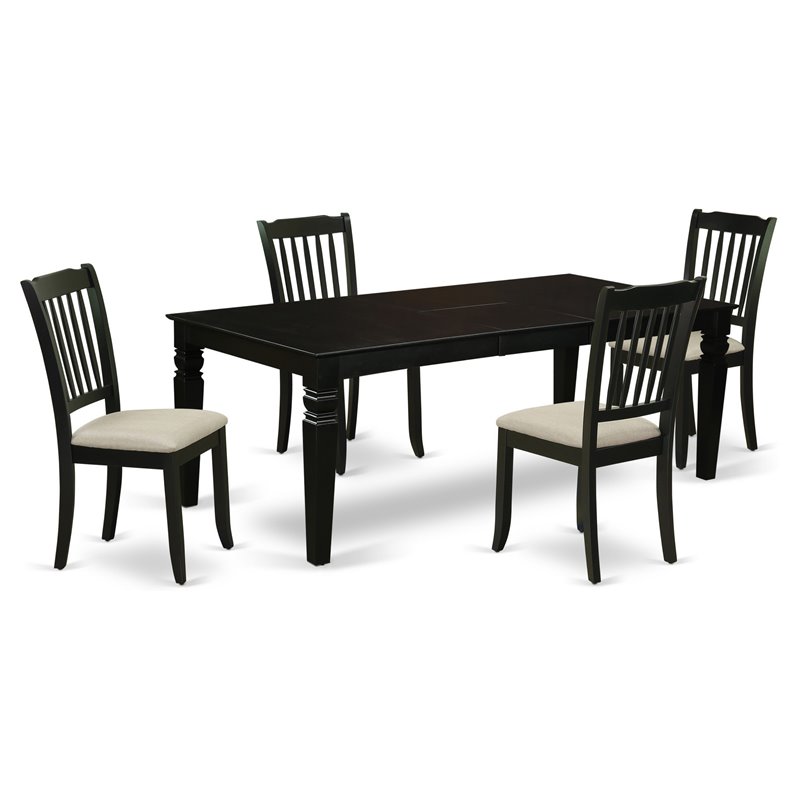 Pemberly Row 5-Piece Wood Dining Set with Fabric Seat in Black