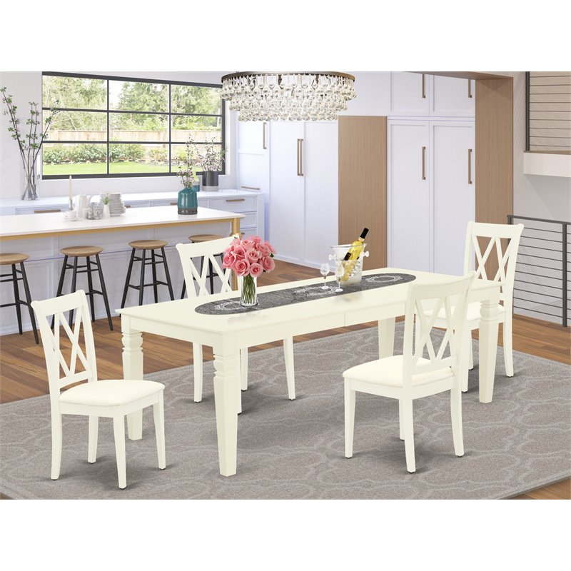 Pemberly Row 5-Piece Wood X-Back Dining Set with Linen Seats in White