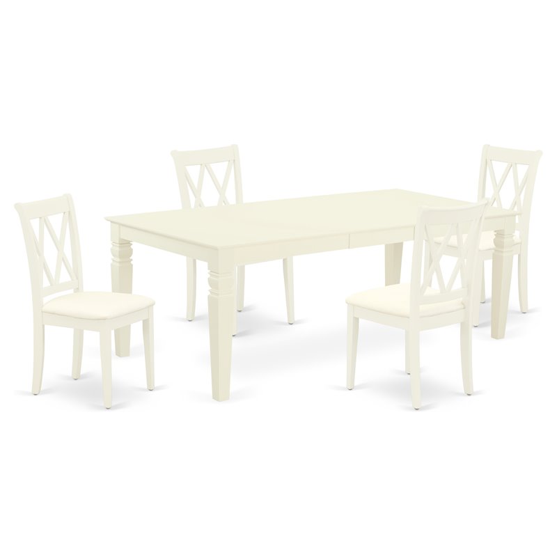 Pemberly Row 5-Piece Wood X-Back Dining Set with Linen Seats in White