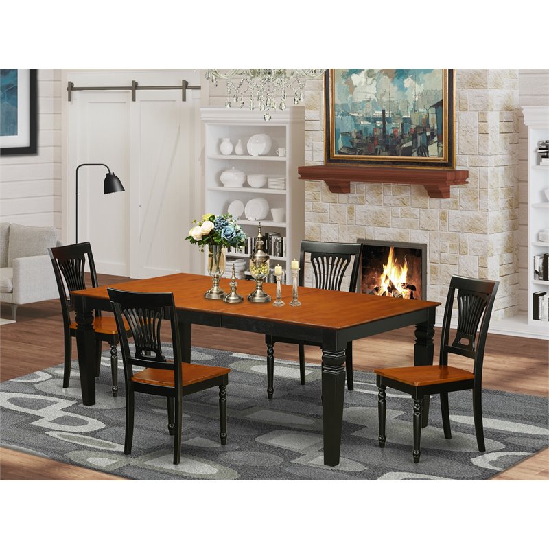 Pemberly Row 5-Piece Dining Set with Wood Seat in Black and Cherry