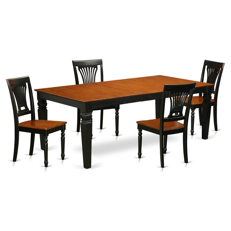 Pemberly Row 5-Piece Dining Set with Wood Seat in Black and Cherry
