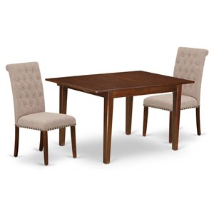 Pemberly Row 3-Piece Dining Set with Parson Chairs in Mahogany & Light Fawn