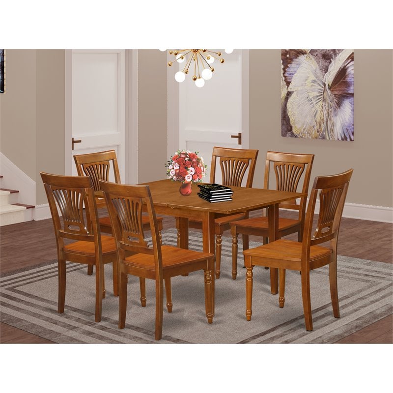 Pemberly Row 7-Piece Dining Table Set with Butterfly Leaf in Saddle Brown