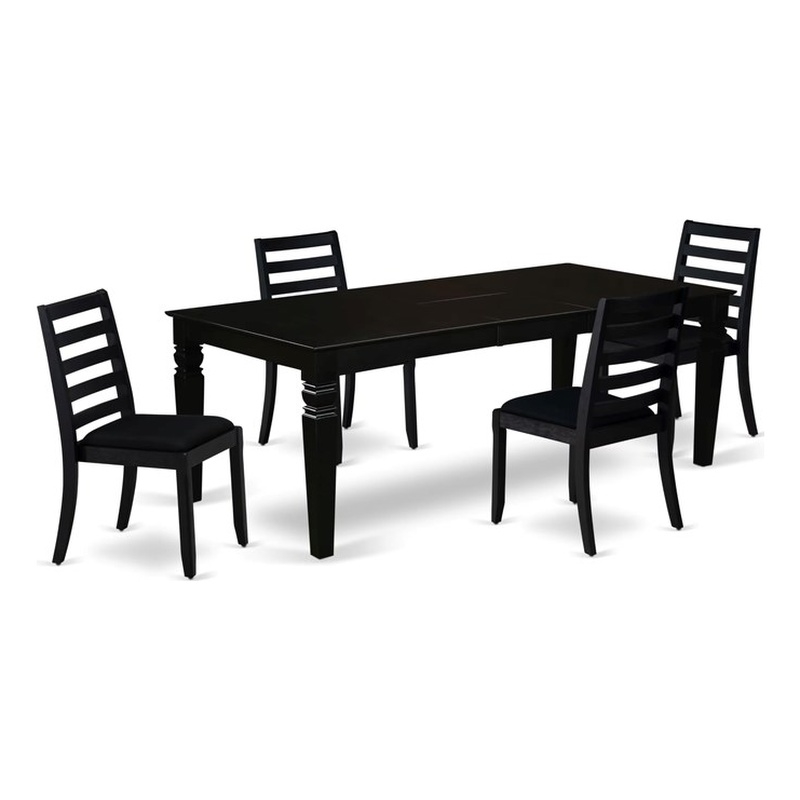 Pemberly Row 5-Piece Rubberwood Dining Set with Stackable Chairs in Black Finish