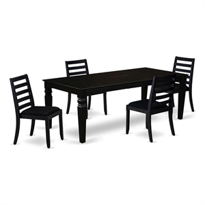 Pemberly Row 5-Piece Rubberwood Dining Set with Stackable Chairs in Black Finish