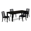 Pemberly Row 5-Piece Rubberwood Dining Set with Stackable Chairs in Black Finish