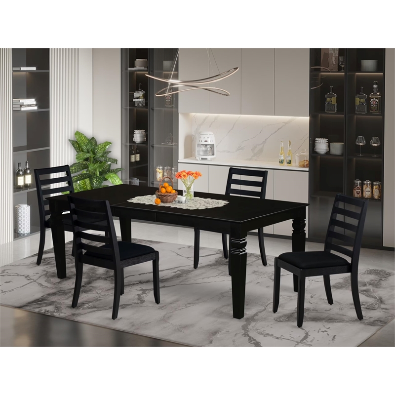 Pemberly Row 5-Piece Rubberwood Dining Set with Stackable Chairs in Black Finish