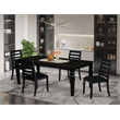 Pemberly Row 5-Piece Rubberwood Dining Set with Stackable Chairs in Black Finish