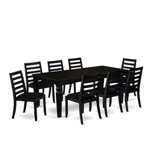 Pemberly Row 9-Piece Dining Set with Rubberwood Table and Black Chairs