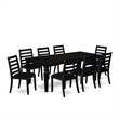 Pemberly Row 9-Piece Dining Set with Rubberwood Table and Black Chairs