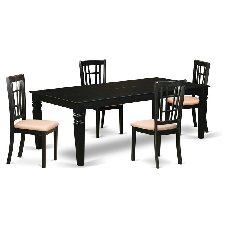 Pemberly Row 5-Piece Wood Kitchen Set with Extension Leaf in Black