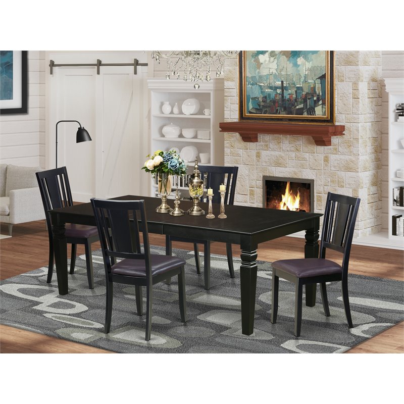 Pemberly Row 5-Piece Traditional Wood Dining Table Set in Black