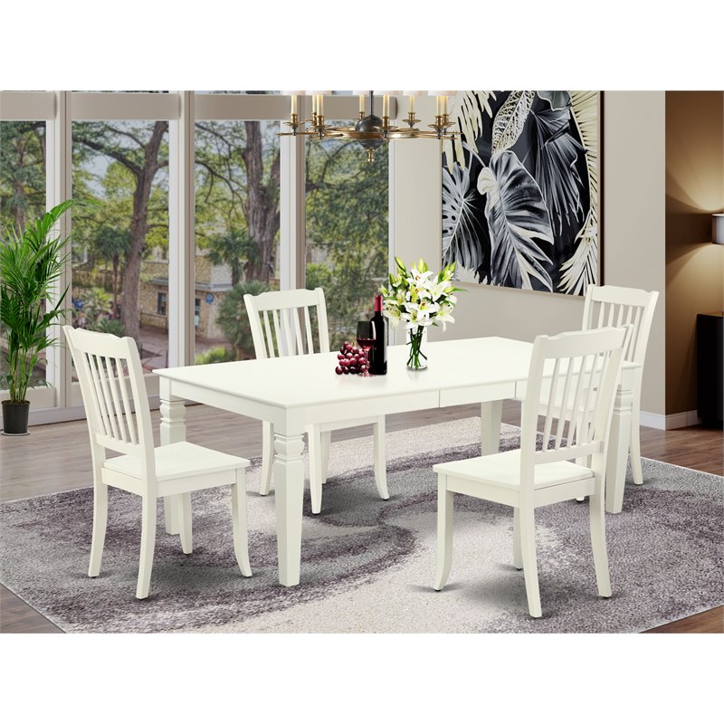 Pemberly Row 5-Piece Wood Dining Set with Slat Back in Linen White