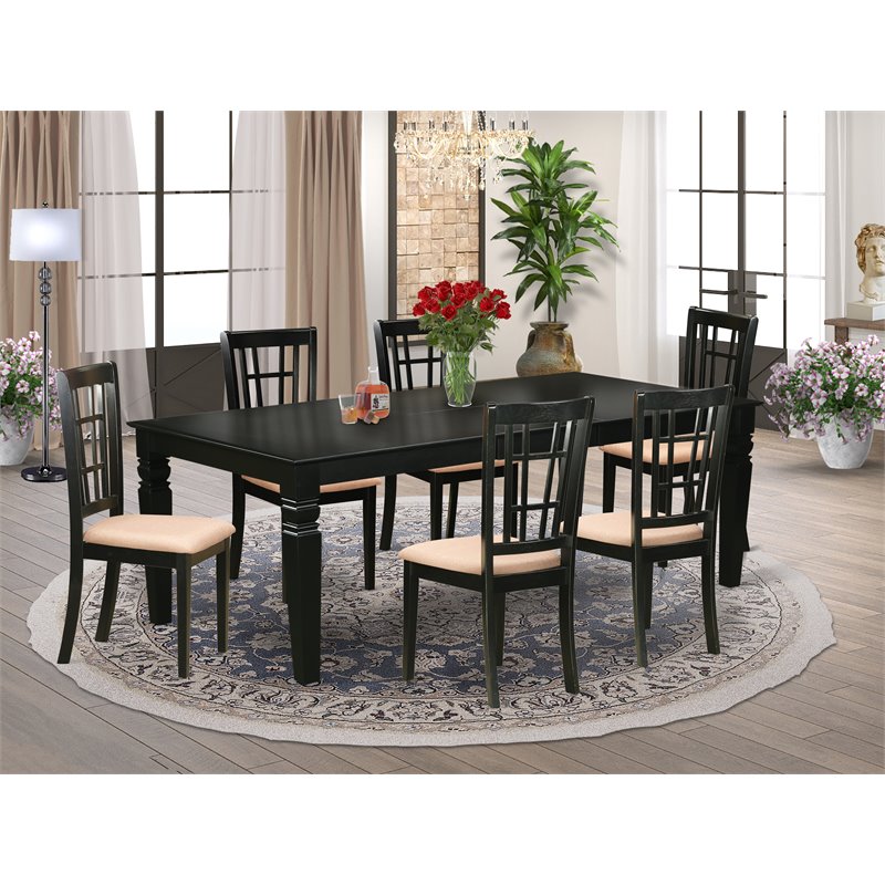 Pemberly Row 7-Piece Dining Set with Fabric Seat in Black Finish