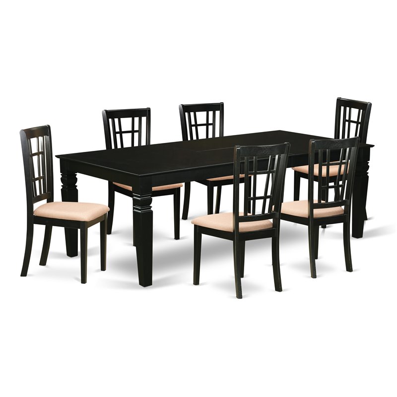 Pemberly Row 7-Piece Dining Set with Fabric Seat in Black Finish