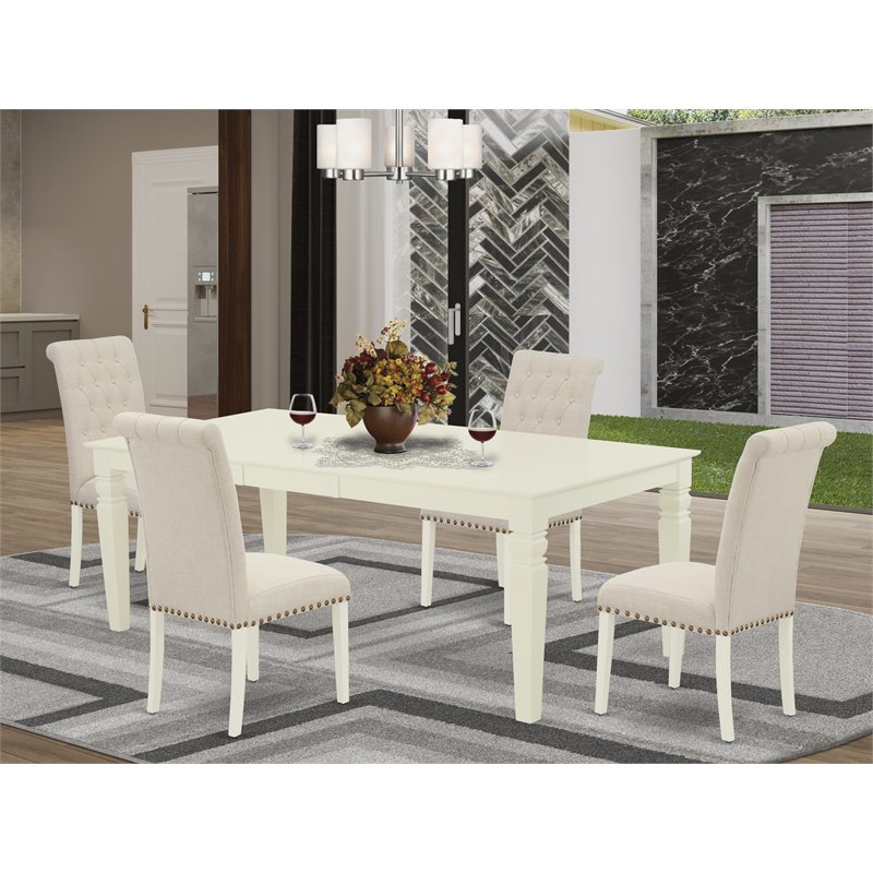 Pemberly Row 5-Piece Wood Dining Set in Linen White and Light Beige