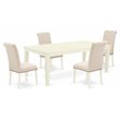 Pemberly Row 5-Piece Wood Dining Set in Linen White and Light Beige
