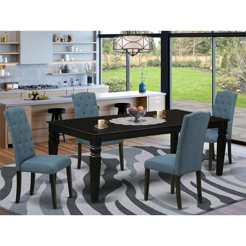 Pemberly Row 5-Piece Wood Dining Set in Black and Blue