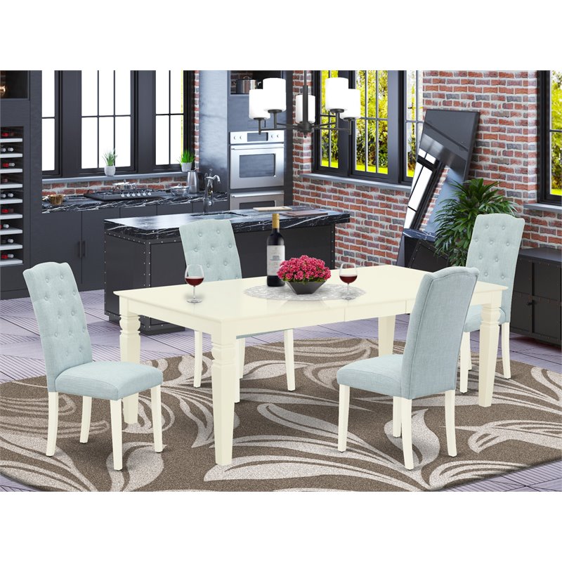 Pemberly Row 5-Piece Wood Dining Set in Linen White and Baby Blue