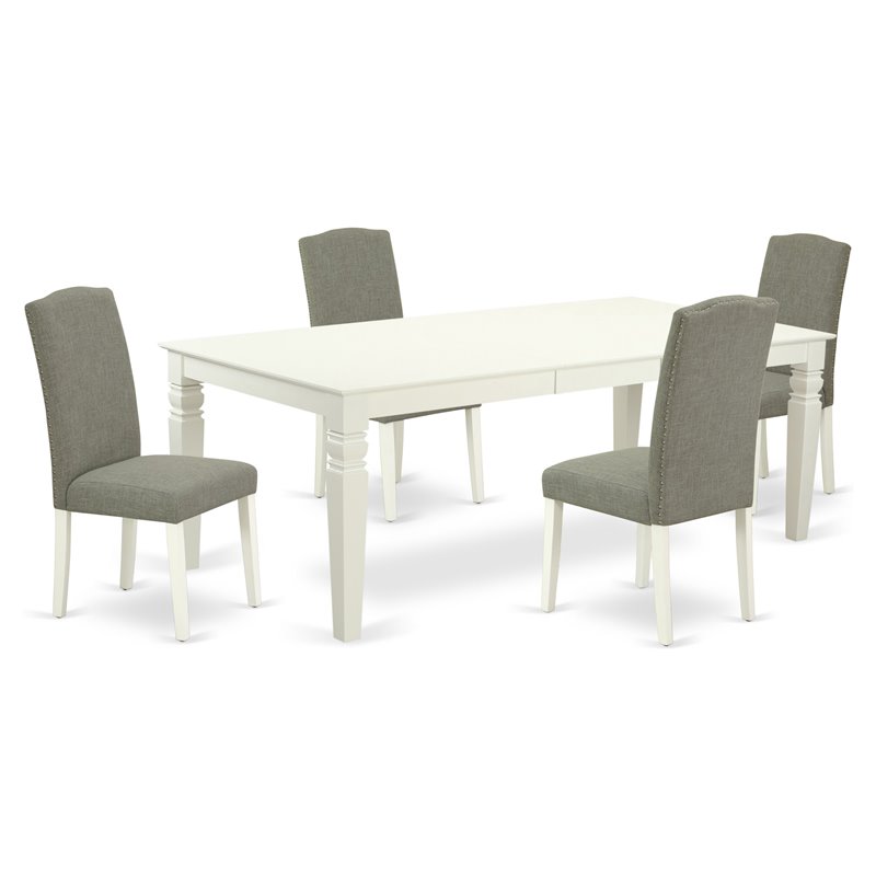 Pemberly Row 5-Piece Wood Dining Set in Linen White/Dark Shitake
