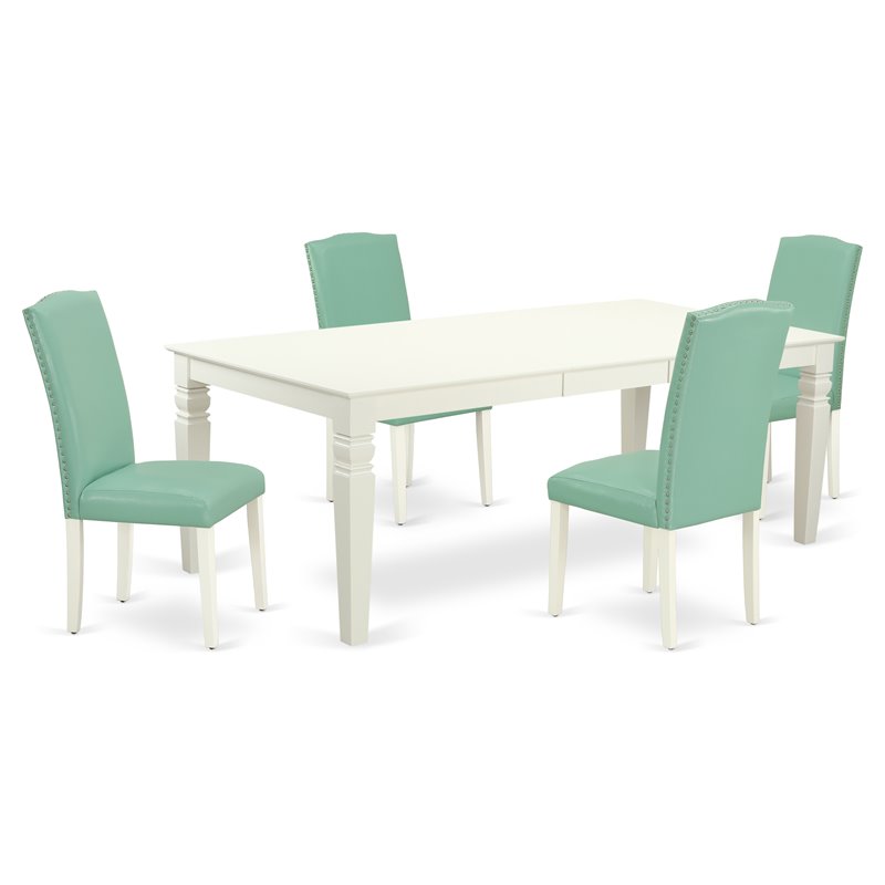 Pemberly Row 5-Piece Wood Dining Set in Linen White/Pond