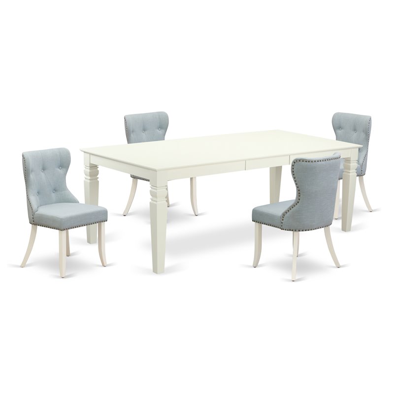 Pemberly Row 5-Piece Wood Dining Set in Linen White with Baby Blue