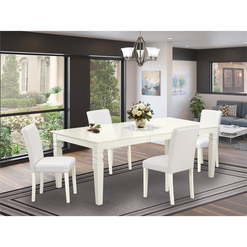 Pemberly Row 5-Piece Wood Dining Set with PU Leather Chair in White