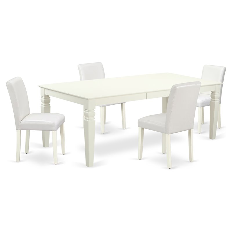 Pemberly Row 5-Piece Wood Dining Set with PU Leather Chair in White