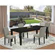 Pemberly Row 5-Piece Wood Dining Set with Linen Fabric in Black/Shitake