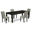 Pemberly Row 5-Piece Wood Dining Set with Linen Fabric in Black/Shitake