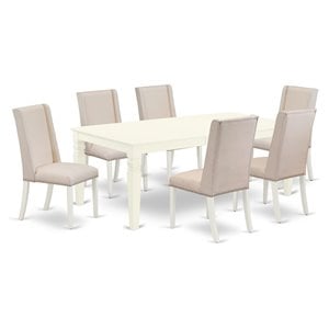Pemberly Row 7-Piece Dining Table Set in Linen White and Dark Khaki