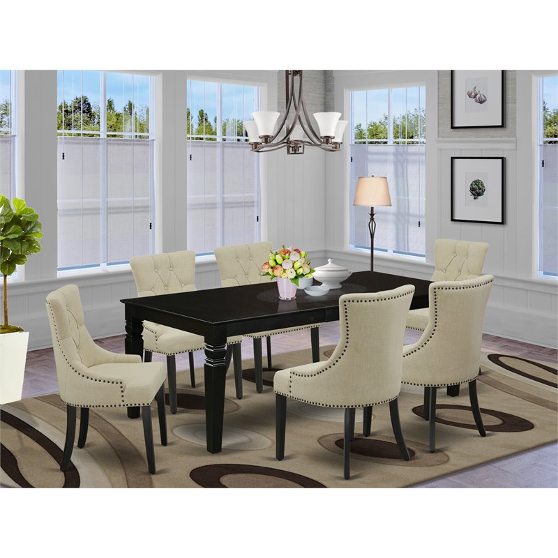 Pemberly Row 7-Piece Dining Set in Black and Light Beige with Extension Leaf