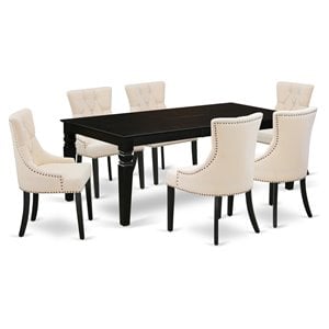 Pemberly Row 7-Piece Dining Set in Black and Light Beige with Extension Leaf